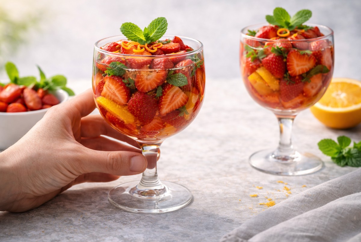 copa fresas marinadas servir