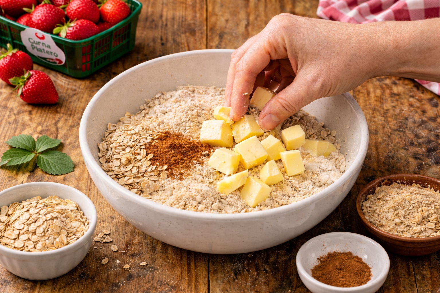 crumble de fresa con almendra