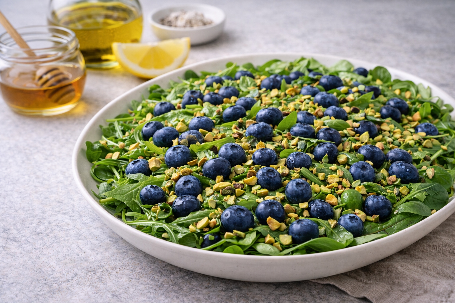 ensalada de burrata con arándanos