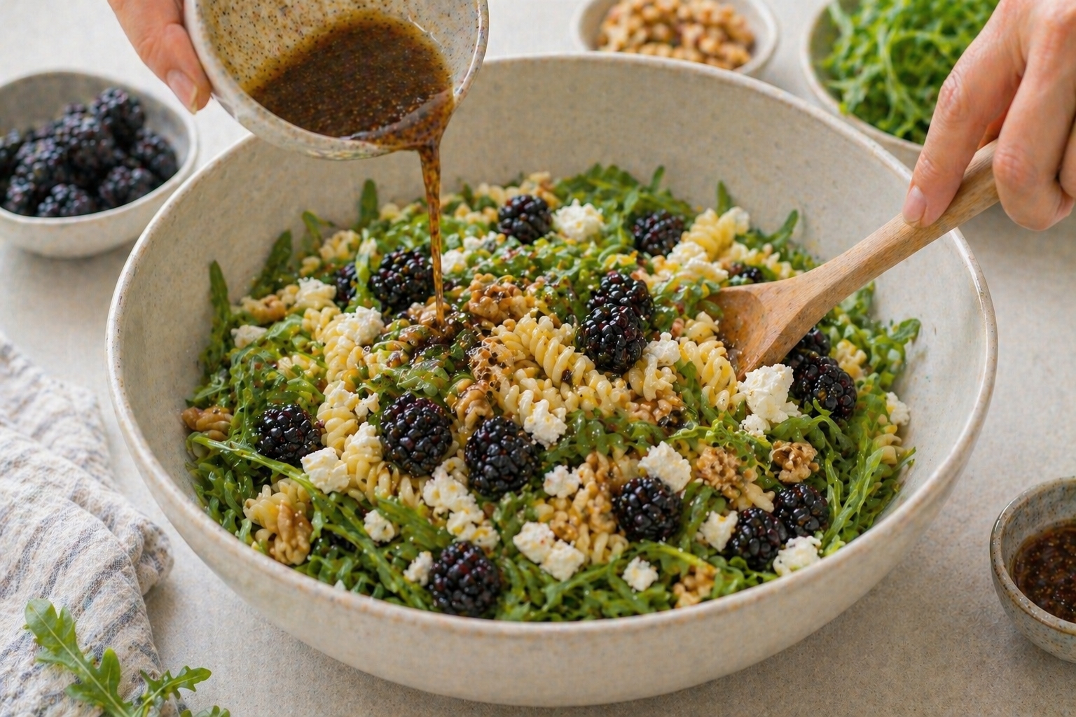 ensalada de pasta con moras