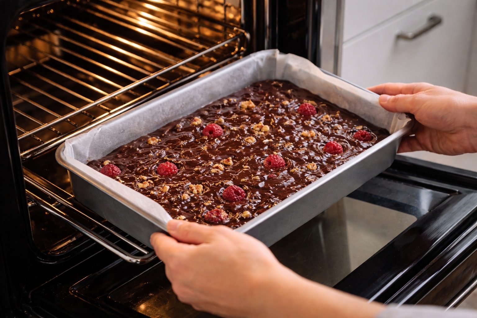brownie de chocolate con frambuesas