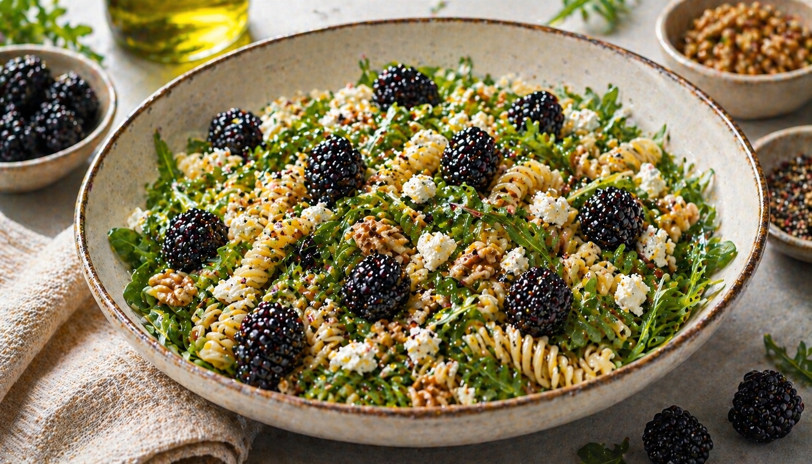 ensalada de pasta con moras