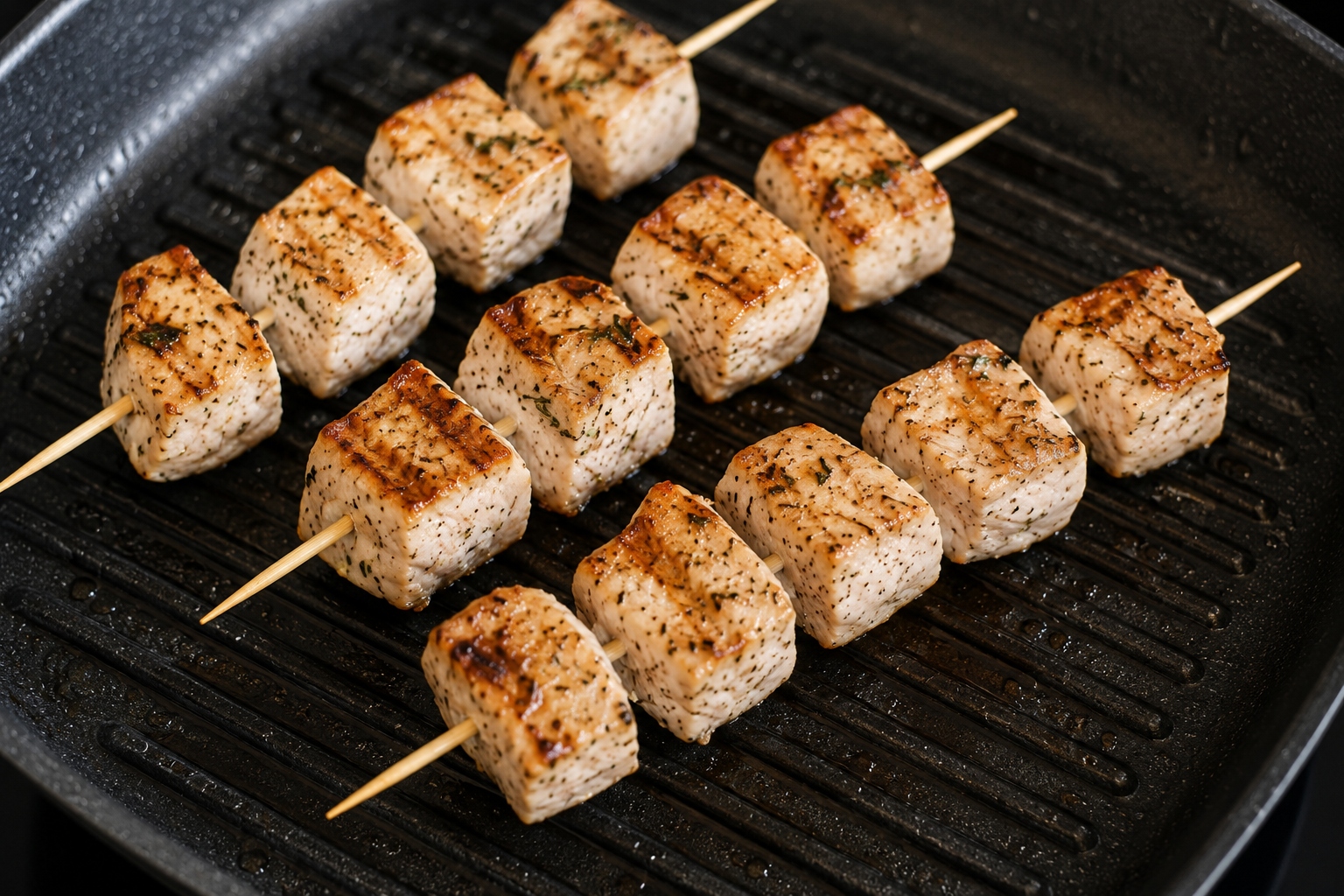 brochetas de pavo con salsa de frambuesas