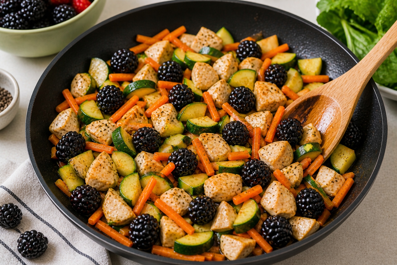 ensalada templada de pollo con moras