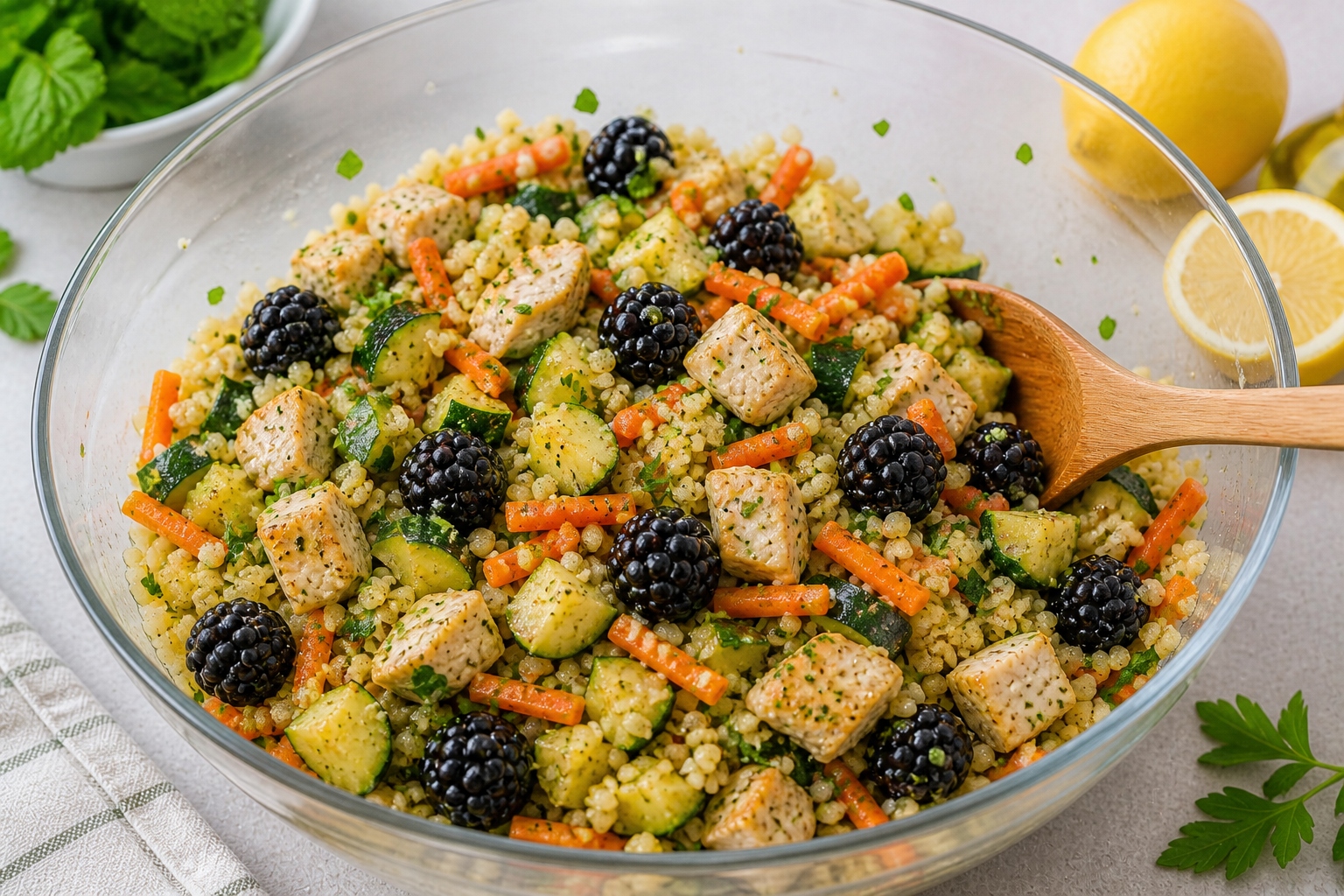 ensalada templada de pollo con moras