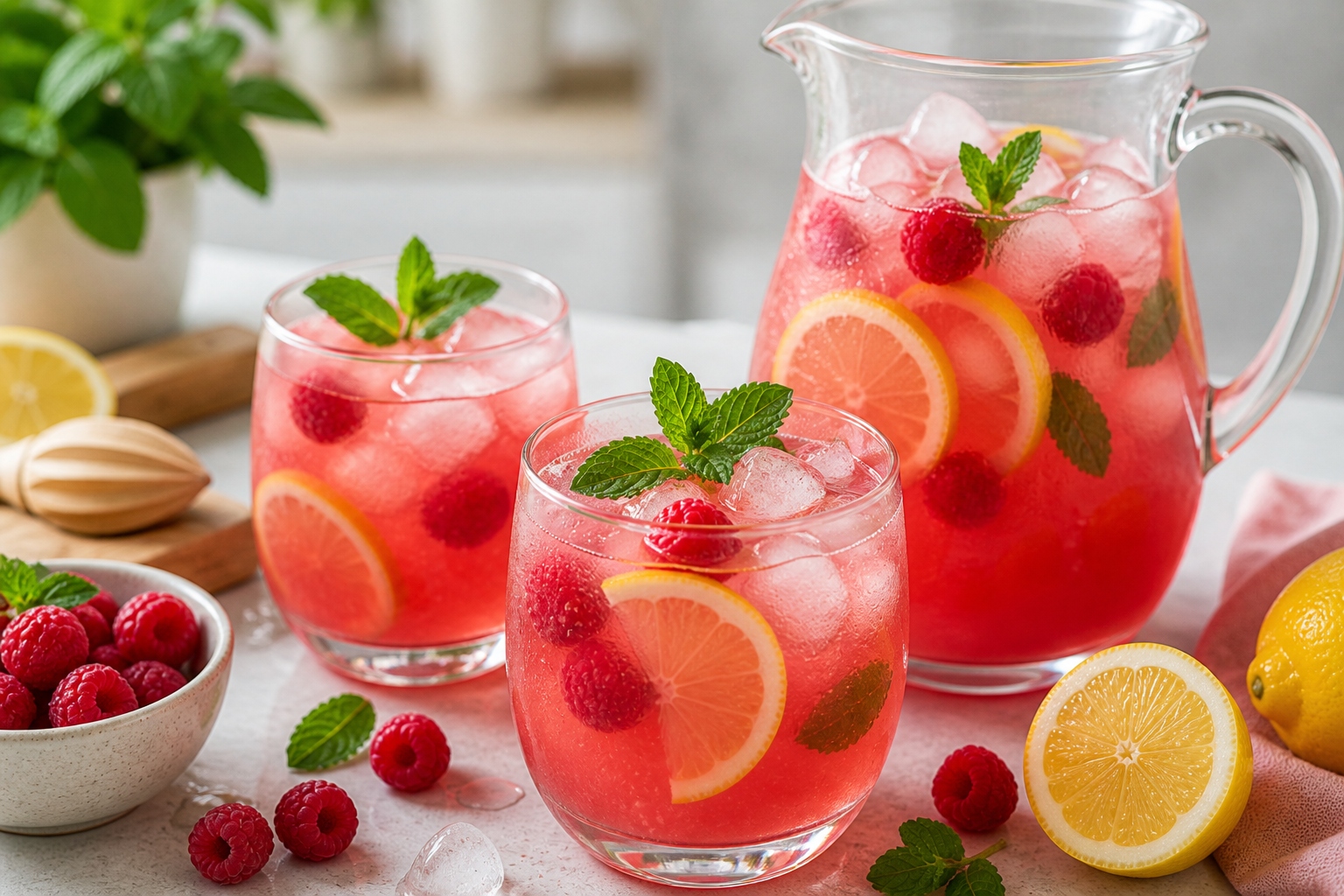 Limonada con frambuesas