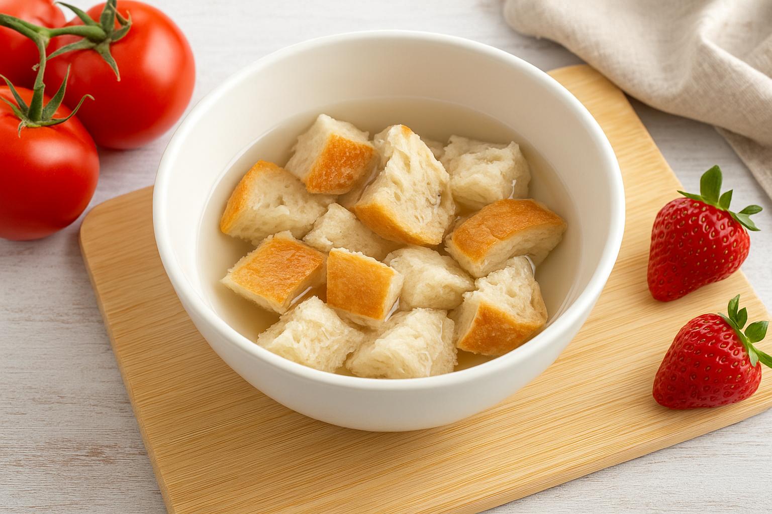 Paso a paso salmorejo de fresas Cuna de Platero remojar pan