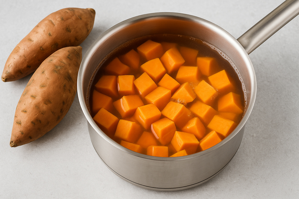 puré de boniato y arándanos
