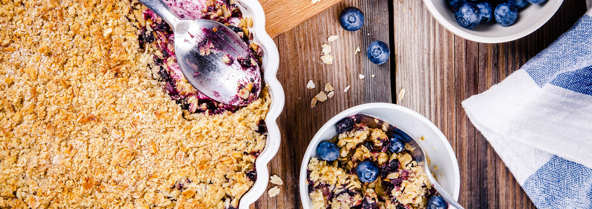 crumble de arándanos y peras