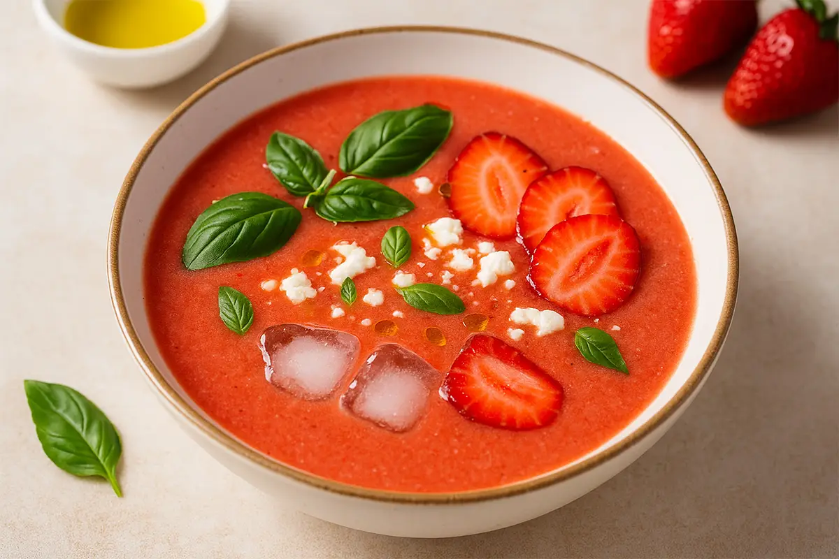 Paso a paso gazpacho de fresas enfría y sirve