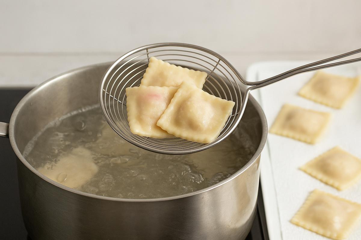 paso a paso Raviolis dulces rellenos de fresas y ricotta cocción
