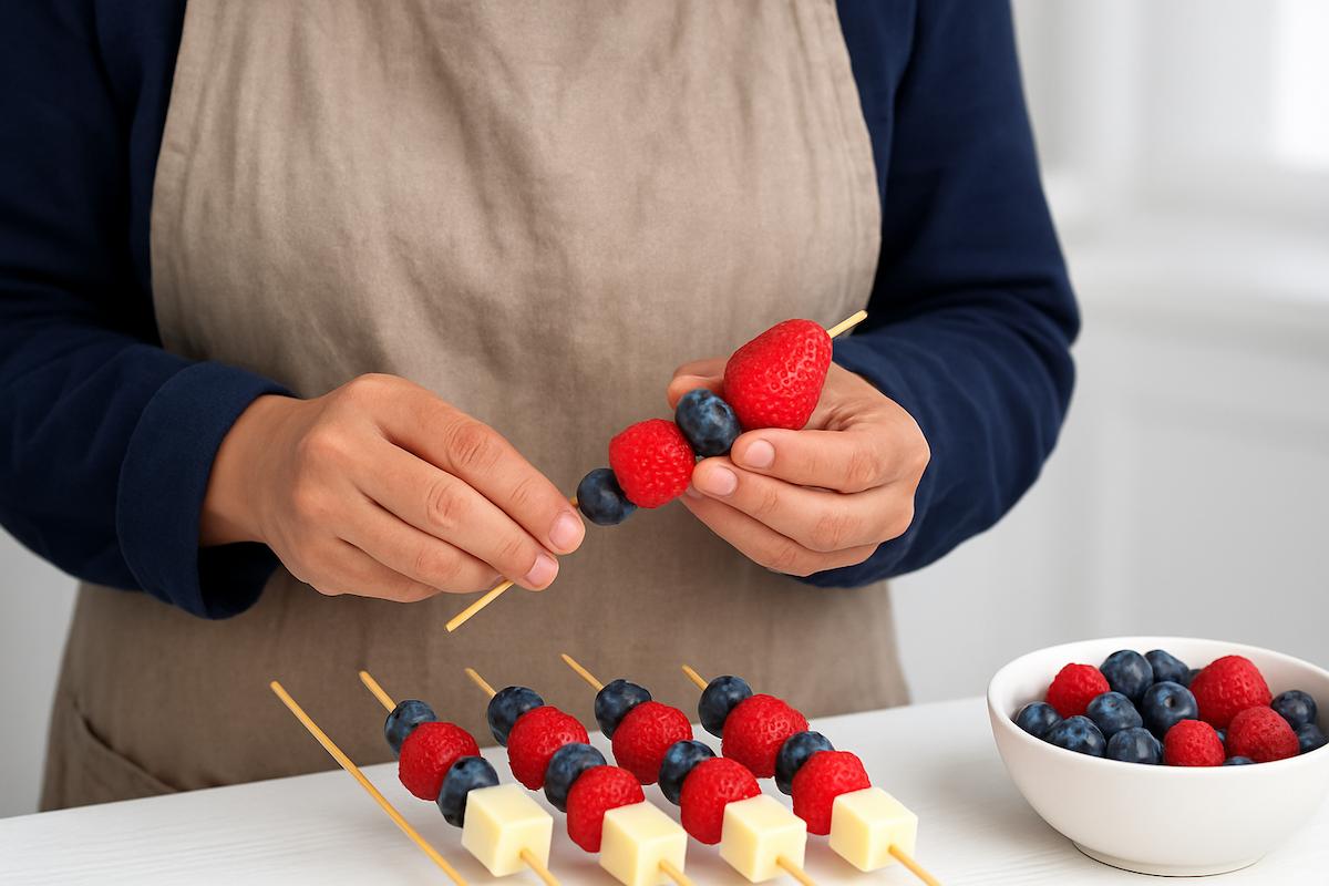 Paso a paso brochetas de frutos rojos y queso fresco preparar brochetas