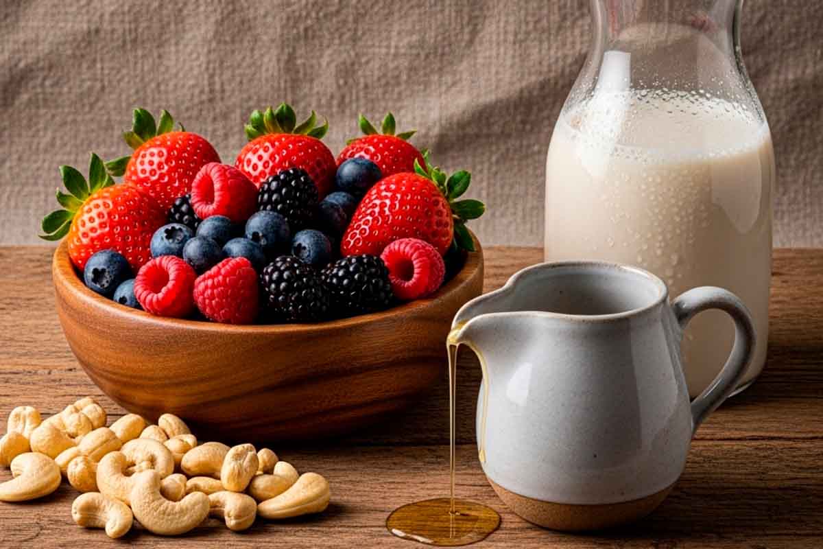 Paso a paso crepes de avena rellenos de frutos rojos ingredientes