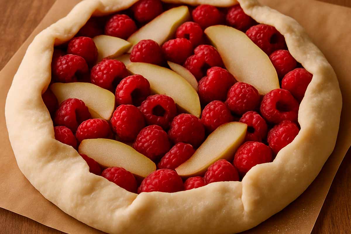 Paso a paso tarta rústica frambuesa y peras pincelar