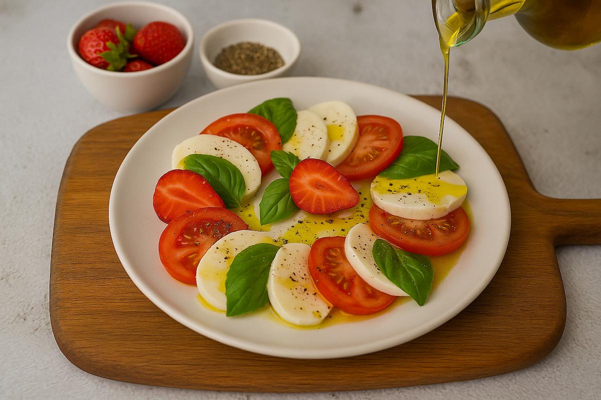 ensalada caprese fresas aderezo