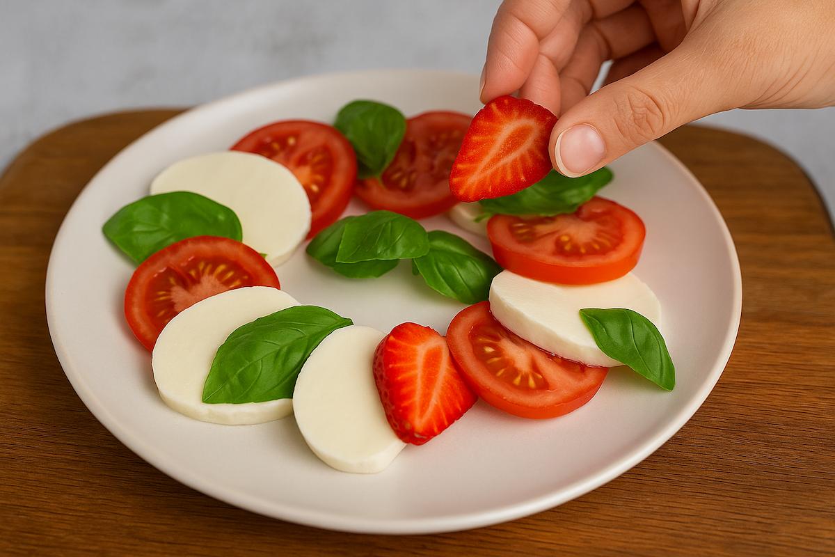 ensalada caprese fresas montaje
