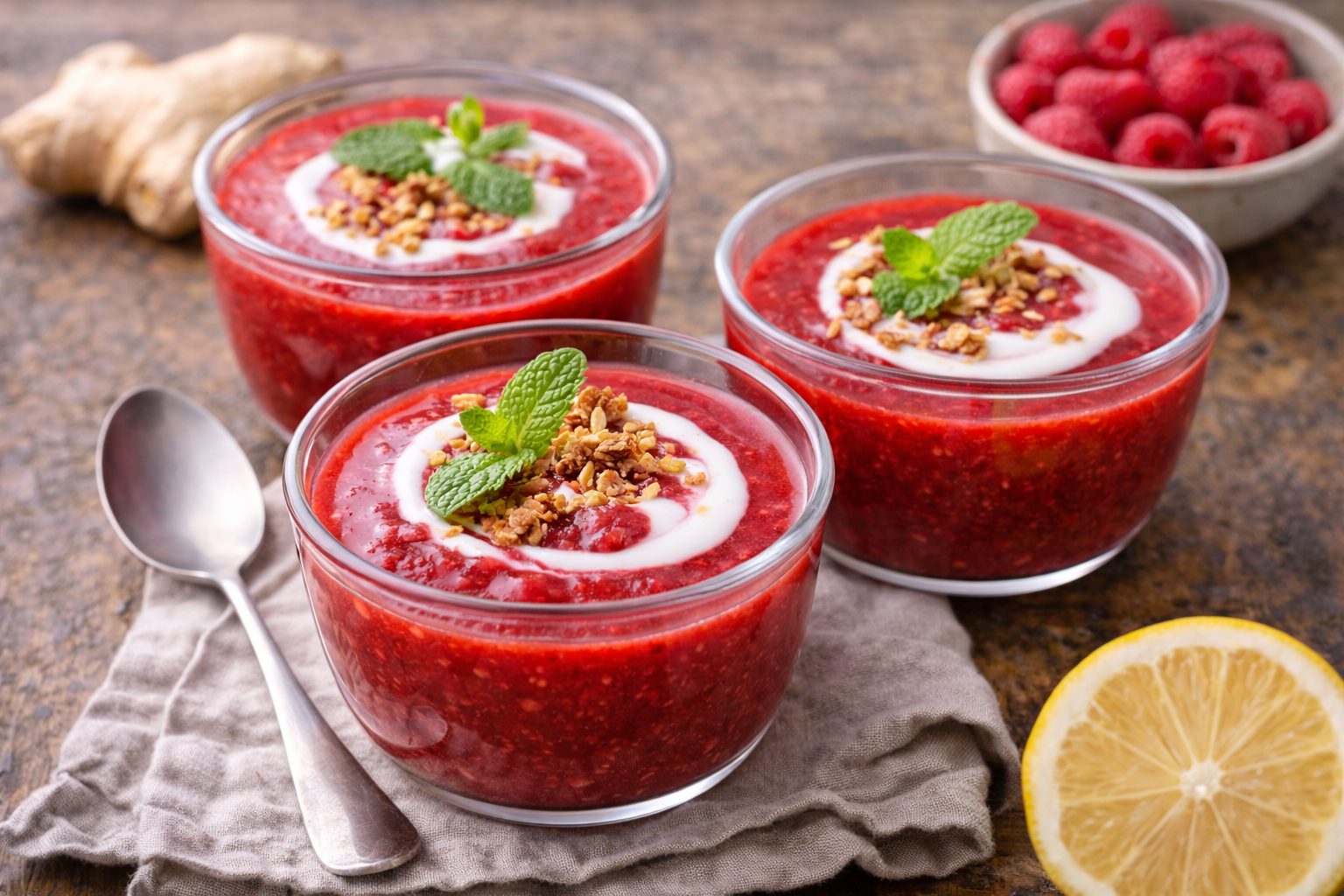 Sopa dulce de frambuesa