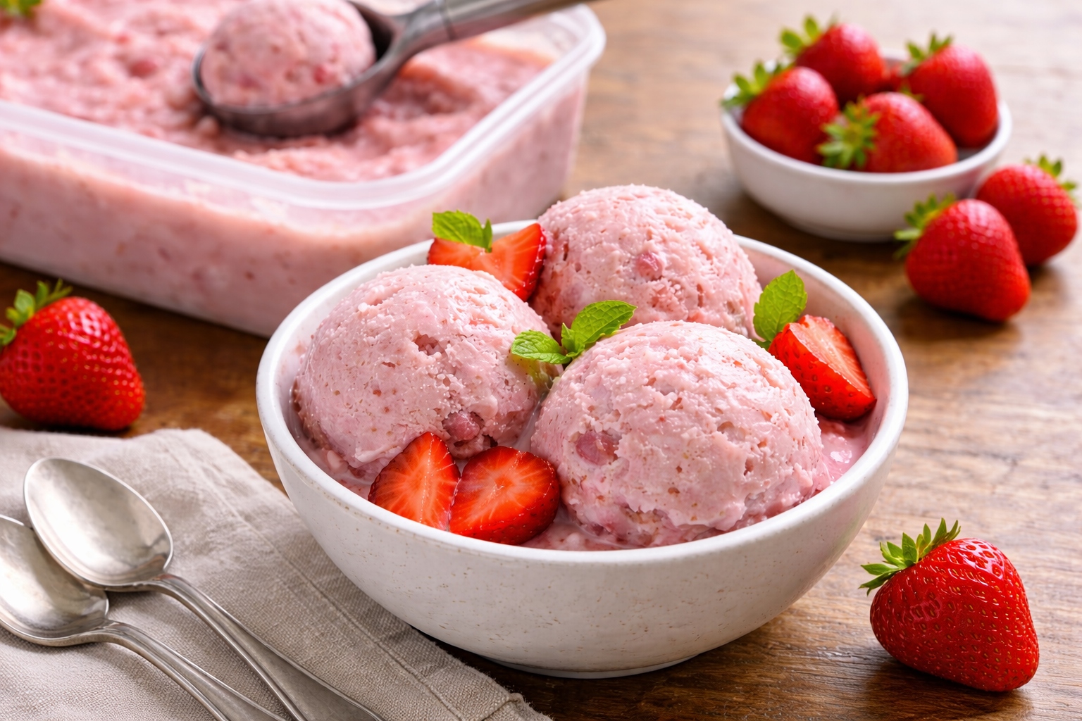 helado casero de fresa y yogur