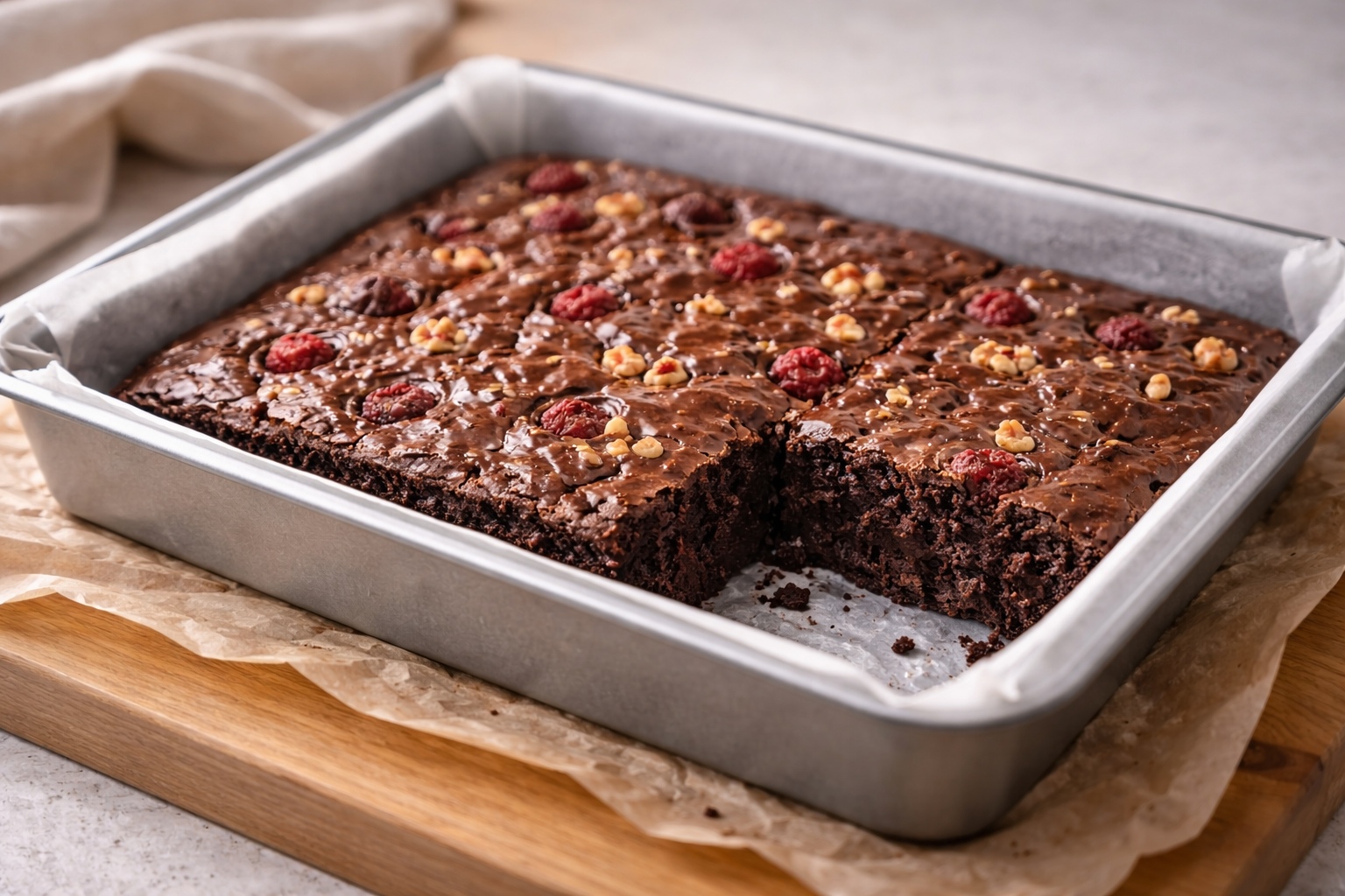 brownie de chocolate con frambuesas