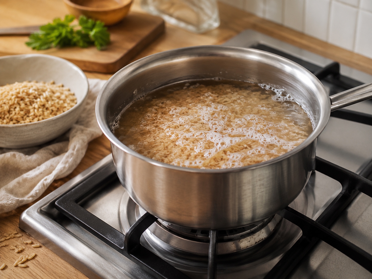 bowl de arroz integral con verduras y arándanos