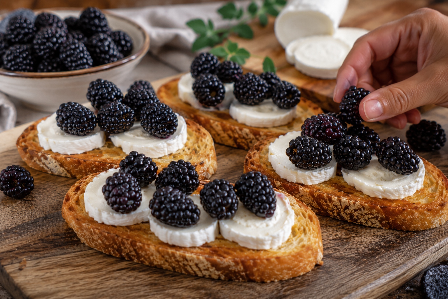 bruschettas de queso de cabra y moras