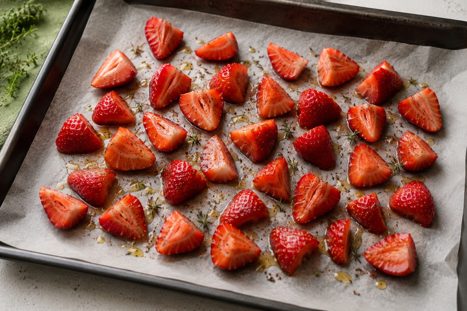 Crema de calabaza con fresas asadas