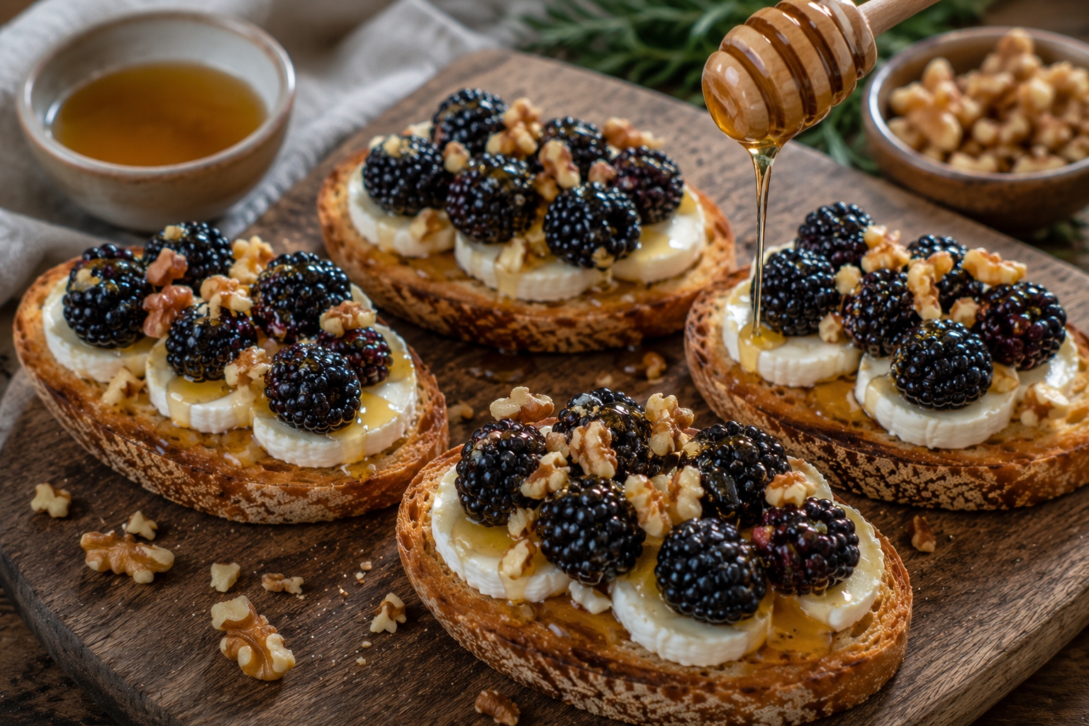 bruschettas de queso de cabra y moras