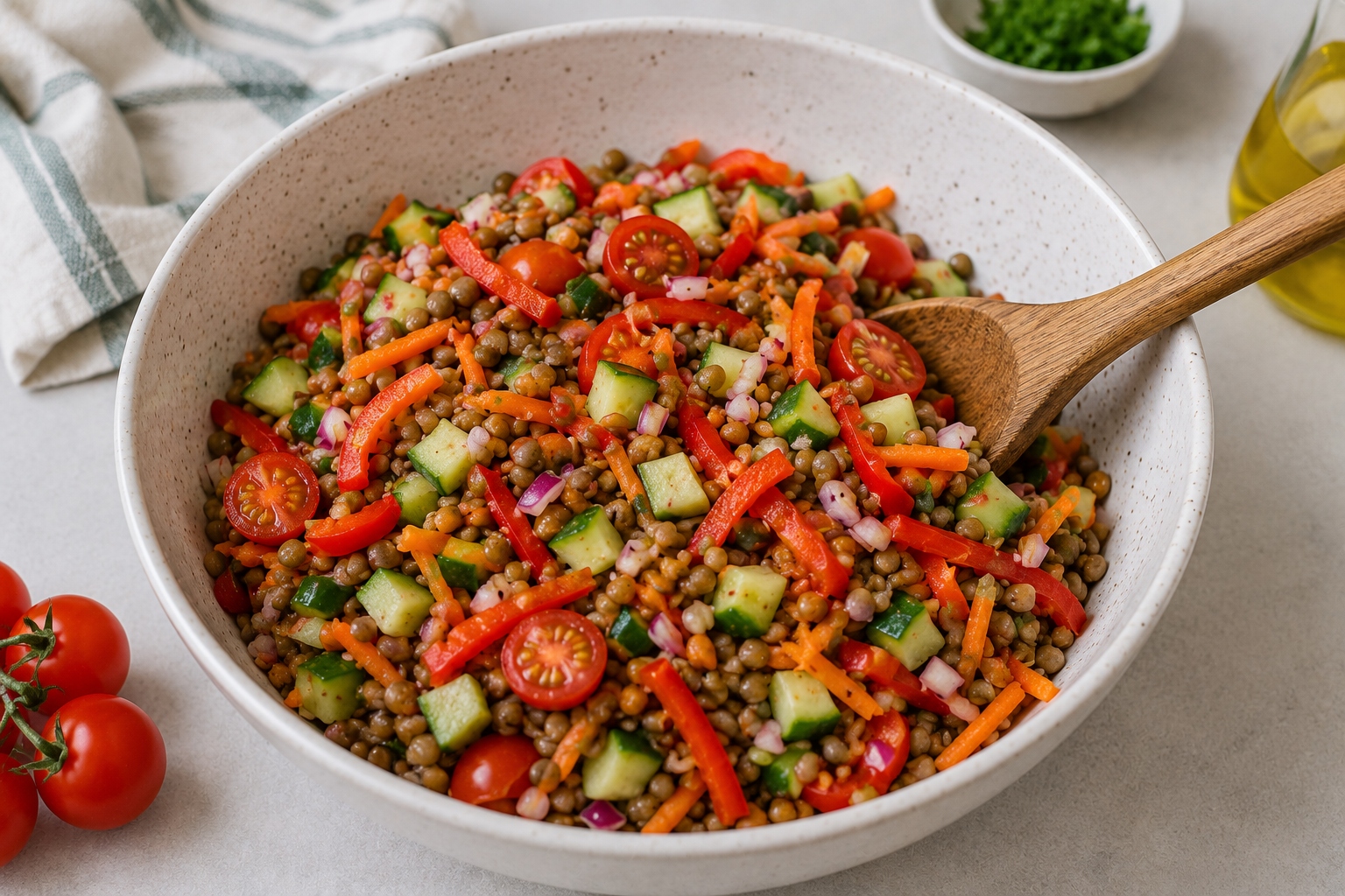 ensalada de lentejas frías con arándanos