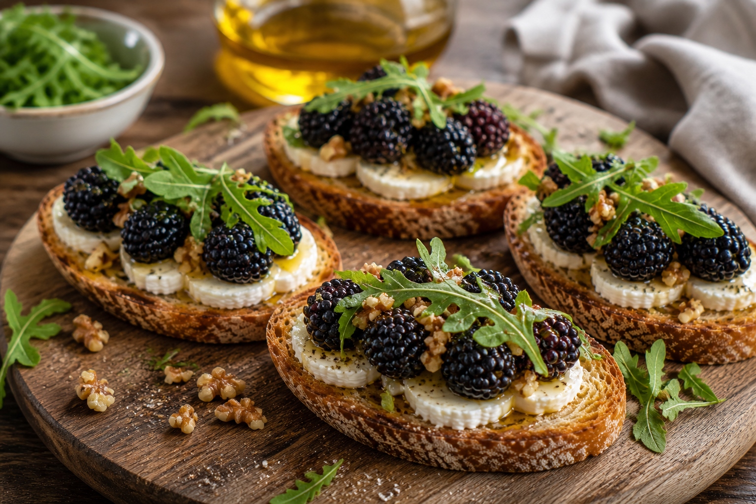 bruschettas de queso de cabra y moras