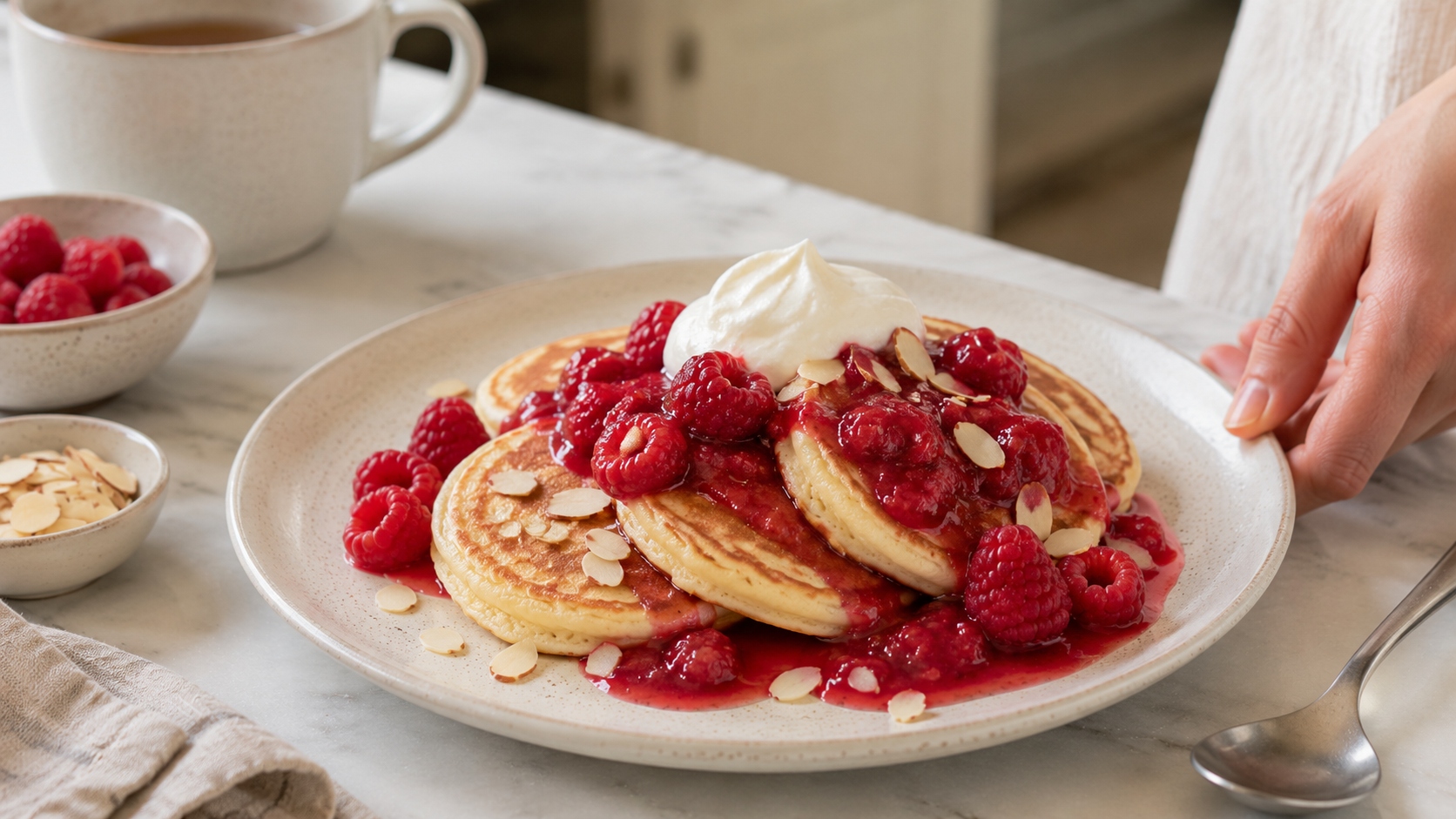 tortitas con compota templada de frambuesas