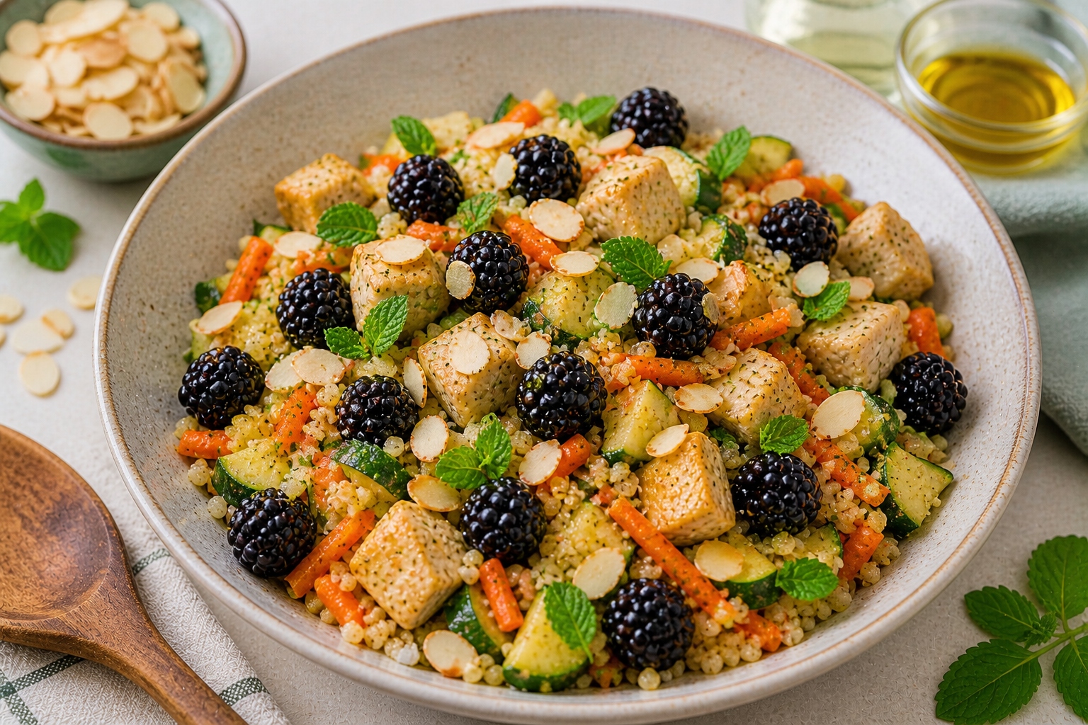 ensalada templada de pollo con moras