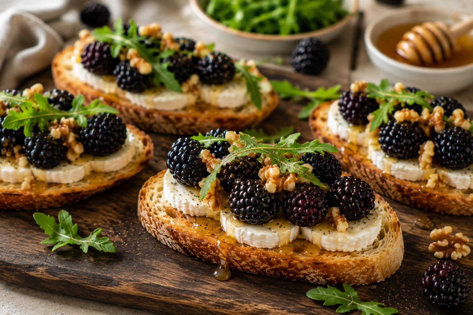 bruschettas de queso de cabra y moras