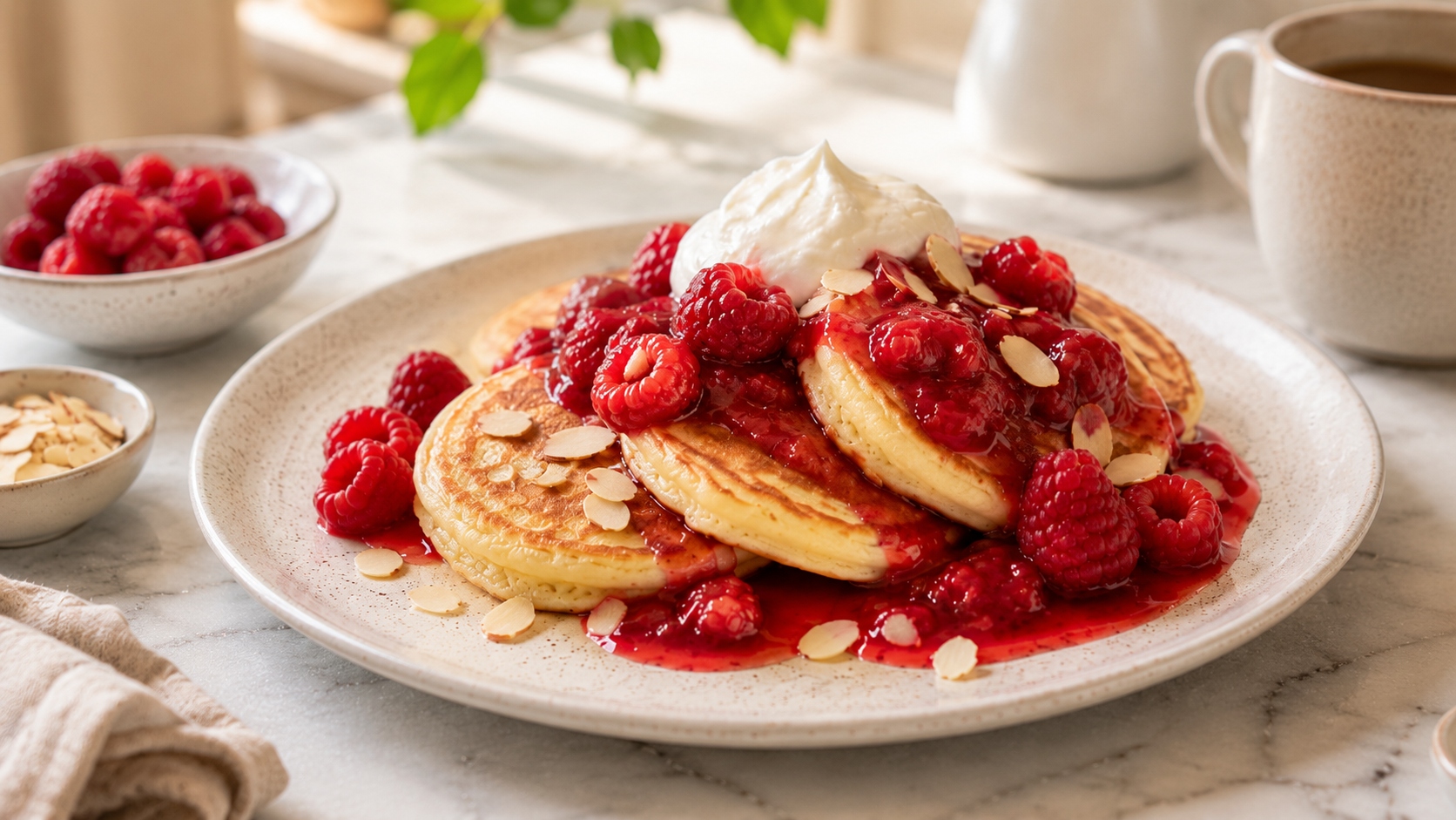 tortitas con compota templada de frambuesas
